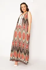 Kadın Gri Ön Pat Düğme Ve Dantel Detaylı Javanez Viskon Elbise 65N33208