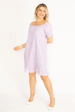 Delikiş Nakışlı Dokuma Viskon Kumaş Astarlı Yaka Ve Kol Ağzı Lastikli Etek Ucu Katlı Elbise