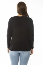 Kadın Büyük Beden Siyah Taş Detaylı Yarasa Kol Bluz 65N36864