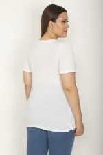 Kadın Beyaz Önü Nakış Yazılı Kısa Kollu Bluz 65N27042