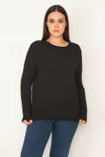 KADIN SİYAH BİSİKLET YAKA KENDİNDEN KABARTMA DESENLİ BLUZ