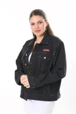 Kadın Büyük Beden Antrasit Metal Düğmeli Kup Detaylı Cepli Kot Mont 65N37714