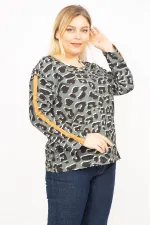 Kadın Haki Büyük Beden Kamuflaj Desenli Bluz 65N35741