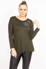 Kadın Haki Payet Detaylı Bluz 65N35471