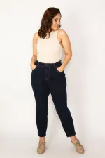Kadın Lacivert Yüksek Bel 5 Cepli Dar Paça Likralı Kot Pantolon 65N33947