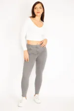 Kadın Gri 5 Cepli Likralı Kot Pantolon 65N34864