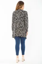 Kadın Büyük Beden Siyah Uzun Kollu Desenli Viskon Hırka 65N37429