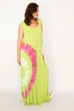 Kadın Yeşil Batik Baskılı Maksi Boy Elbise 65N33886