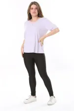 Kadın Büyük Beden Lila Yaka Detaylı Kısa Kollu Bluz 65N37852