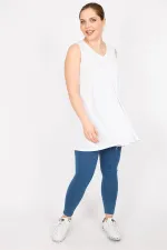 Kadın Beyaz Büyük Beden Önü A Pileli V Yakalı Uzun Bluz