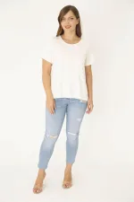 Kadın Büyük Beden Kemik Bisiklet Yakalı Kendinden Desenli Bluz 65N36933