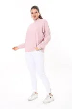 Kadın Büyük Beden Bebe Mavisi Yün Viskon Kumaş Yarasa Kollu Bluz 65N37703