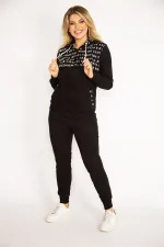 Kadın Siyah Fermuar Ve Kapşon Detaylı Baskılı Eşortman Takım 65N34841
