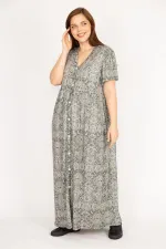 Kadın Siyah Büyük Beden Ön Boy Düğmeli Cepli Uzun Elbise