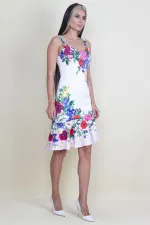 TAŞ DETAYLI ÇİÇEK DESENLİ ELBİSE