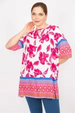 Kadın Fujya Büyük Beden Dokuma Viskon Kumaş Su Desenli Tunik