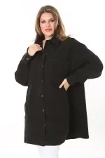 Kadın Büyük Beden Siyah 4 Cepli Rahat Kesim Uzun Kot Mont 65N37893