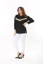 Kadın Büyük Beden Siyah Omuz Dekolteli Robası Fermuarlı Payet Detaylı Bluz 65N37509