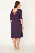 KADIN MOR YAKASI TÜL VE DANTEL DETAYLI ELBİSE