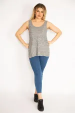 Kadın Gri Yün Viskon Kolsuz Bluz 65N35189