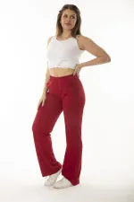 Kadın Büyük Beden Bordo Yan Cepli Beli Lastikli Geniş Paçalı Eşofman Alt 65N37055