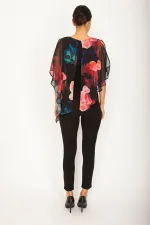 KADIN SİYAH ÜST KISMI ŞİFON PELERİN DETAYLI TULUM