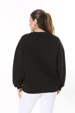 Women's Plus Size Black Embroidered Fabric Sweatshirt 65N37717