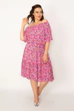 Kadın Fujya Yaka Lastikli Etek Ucu Büzgülü Dokuma Viskon Kumaş Elbise 65N33250