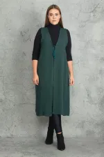 Kadın Gri Önü Bağcık Detaylı Astarsız Uzun Yelek 65N19823