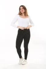 Kadın Büyük Beden Siyah Pamuk Kumaş Puan Desenli Tayt 65N37654