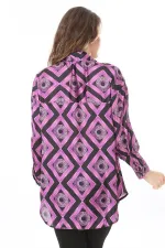 Kadın Büyük Beden Pembe Ön Düğmeli Saten Bluz 65N38017