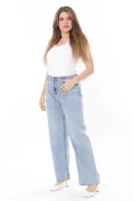 Kadın Büyük Beden Mavi Ön Fermuarlı Arka Cepli Yıkama Efektli Kot Pantolon 65N37831