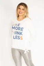 Kadın Kemik Önü Taş Ve Baskılı Yan Bağcık Detaylı Uzun Kollu Bluz 65N35350