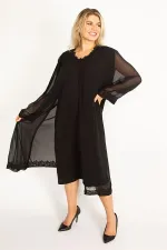 Kadın Füme Şifon Pelerinli Dantel Detaylı Abiye Elbise 65N34506