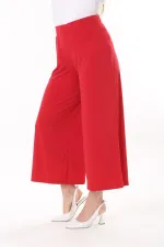 Kadın Büyük Beden Kırmızı Geniş Paçalı Beli Lastikli Likralı Sandy Kumaş Pantolon 65N37443
