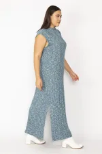 Kadın Gri Dik Yakalı Yan Yırtmaçlı Likralı Elbise 65N28715