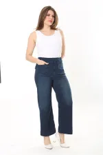 Kadın Büyük Beden Lacivert Yüksek Bel 4 Cepli Likralı Kot Pantolon 65N37922