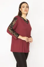 Kadın Mürdüm Dantel Detaylı Bluz 65N29505