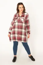 Kadın Bordo Önü Çıtçıt Düğmeli Oduncu Gömlek 65N32726