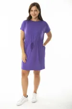 Kadın Büyük Beden Mor Beli Tünel Bağcıklı Düşük Kollu Tunik Elbise 65N36919