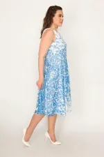 WOMEN'S BLUE BACK ZIPPERED LINED LACE DRESS