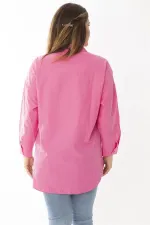 Kadın Büyük Beden Pembe Ön Düğmeli Uzun Kollu Gömlek 65N37046