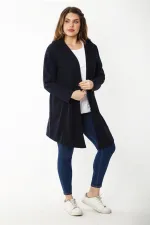 Kadın Büyük Beden Gri Kup Ve Vep Detaylı Kapşonlu Hırka 65N37183