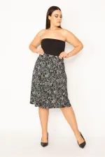 Kadın Siyah Anvelop Görünümlü Beli Lastik Ve Tokadan Bağcık Detaylı Etek 65N34501