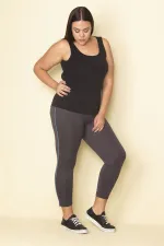 Kadın Füme Yan Şeritli Likralı Jarse Tayt Pantolon 65N28656