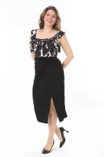 Kadın Büyük Beden Siyah Ön Yırtmaçlı Elbise 65N37989