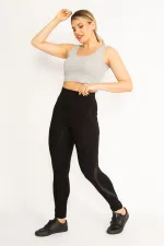 Kadın Siyah Tül Detaylı Viskon Tayt 65N34706