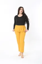 Kadın Büyük Beden Hardal Beli Lastikli Yan Cepli Pantolon 65N38929