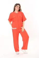 Kadın Büyük Beden Nar Ön Fermuarlı Ribanalı Tunik Ve Pantolon İkili Takım 65N37877