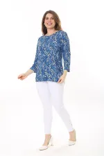 Kadın Büyük Beden Mavi Sırt Detaylı Bisiklet Yakalı Kapri Kollu Bluz 65N37586